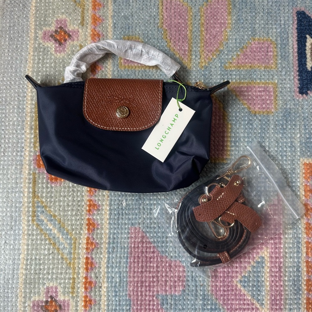 Longchamp Dark Navy and Brown Shoulder Bag